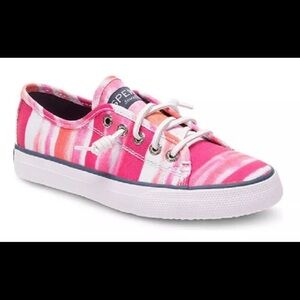 SPERRY Seacoast Pink Watercolor Slip On Sneakers Sz 13 Girls